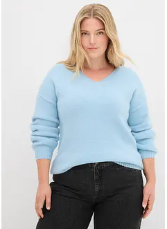 Finstrikket genser i mykt garn med ballongermer, bonprix