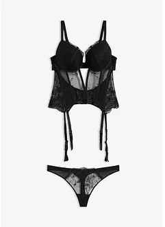 Korsett med spiler og stringtruse med nydelig broderi (2-delt sett), bonprix