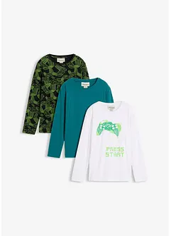 Langermet topp av myk økologisk bomullsmiks (3-pack), bonprix