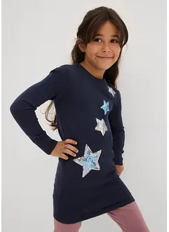 Lang, finstrikket genser med paljetter, bonprix