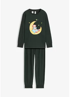 Pyjamas i myk bomull med trykk som lyser om natten (2-delt sett), bonprix