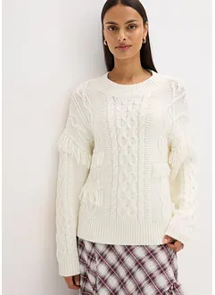 Oversized genser med frynser, bonprix