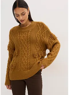 Oversized genser med frynser, bonprix