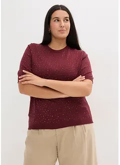 Finstrikket, kortermet genser med strass, bonprix