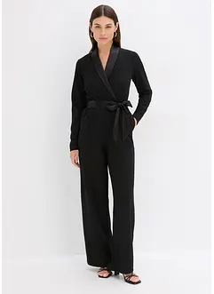 Jumpsuit i strukturert krepp med innfelling i sateng, bonprix