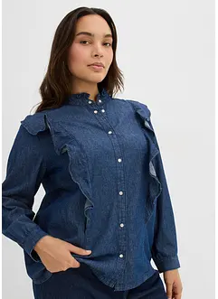 Denimbluse i 100% bomull med volanger, bonprix