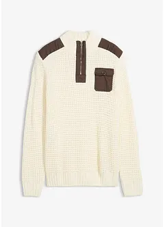 Grovstrikket troyer-genser med vevd besetning, bonprix