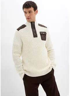 Grovstrikket troyer-genser med vevd besetning, bonprix