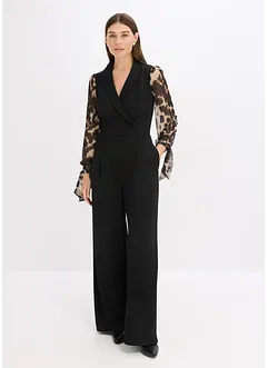 Jersey jumpsuit med ermer i mesh, bonprix