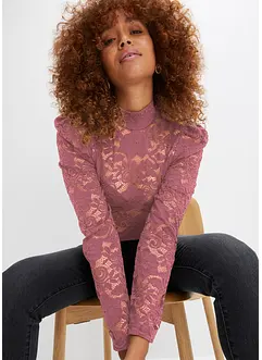 Figurnær, langermet topp med blonder, bonprix