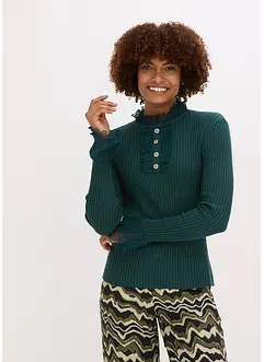 Finstrikket topp med volanger i chiffon, bonprix