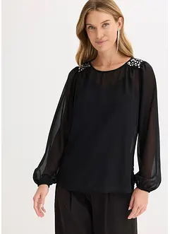 Chiffonbluse med strasspynt, bonprix