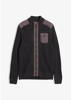 Grovstrikket cardigan med vevd besetning, bonprix