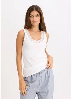 Singlet med økologisk bomull og blonder (2-pack), bonprix