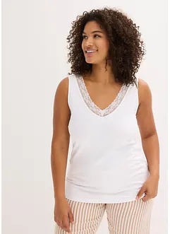 Singlet med økologisk bomull og blonder (2-pack), bonprix