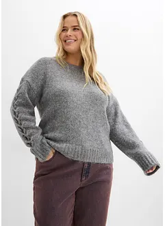 Boxy genser med flettemønster på ermene, bonprix