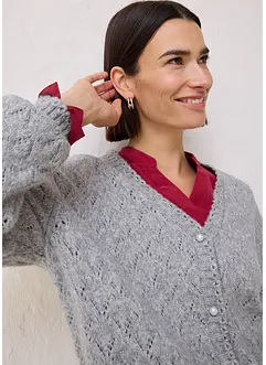 Cardigan med ull og hullmønster, bonprix
