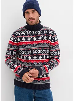 Genser med høy hals og koftemønster, bonprix