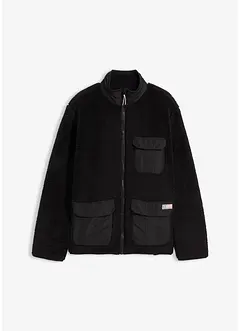 Teddyfleece-jakke med vevd besetning og ståkrage, bonprix