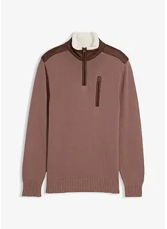 Grovstrikket troyer-genser med vevd besetning, bonprix