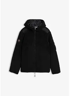 Hettejakke i pilefleece med vevd besetning, bonprix