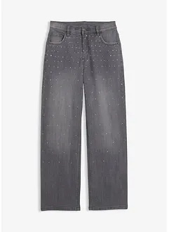 Wide Leg-jeans med strass Mid Waist, bonprix