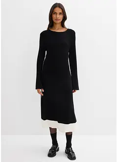 Strikket kjole i viskosemiks med kontrastdetaljer, bonprix