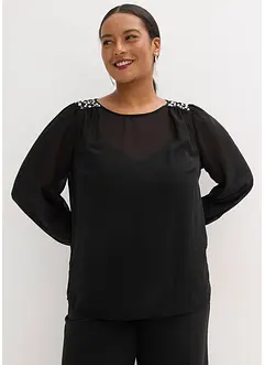 Chiffonbluse med strasspynt, bonprix