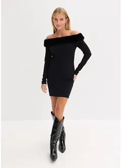 Strikketkjole med fuskepels-besetning, bonprix