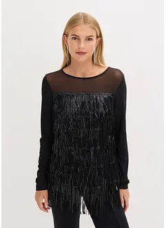 Langermet topp med paljettfrynser, bonprix
