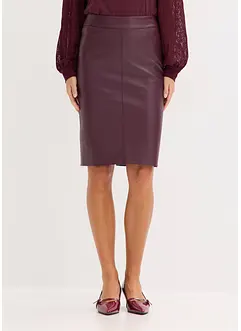 Knelangt skjørt i imitert skinn og smal modell, bonprix