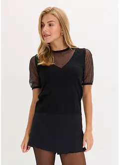 Finstrikket genser med innfelling i mesh, bonprix