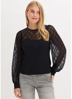 Langermet topp med blonder, bonprix