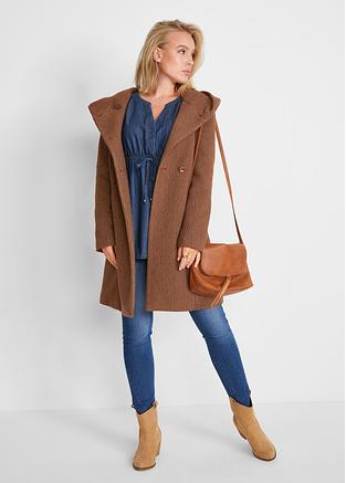 Nydelig kort kåpe med hette og knytebelte brunbeige Nydelig kort kåpe med hette og knytebelte brunbeige