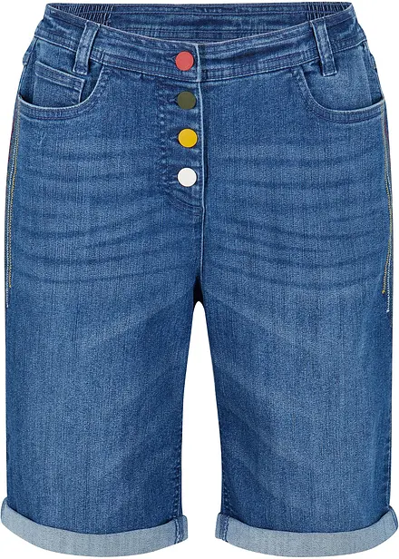 Jeans-bermuda med komfortstretch, med broderi og komfortlinning