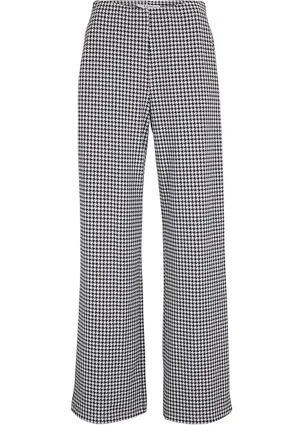 Stretchbukse med Houndstooth-mønster, Wide leg