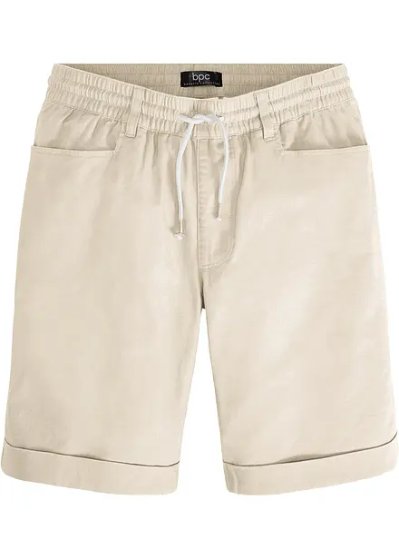 Pull on-bermudashorts i luftig linmiks, Regular Fit