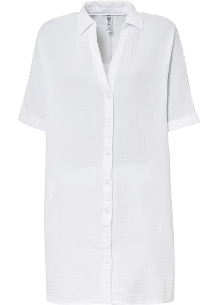Oversized, lang bluse i bomullsmusselin