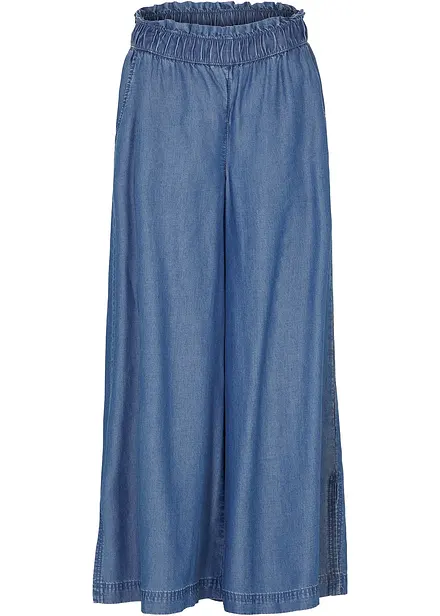 7/8-lang jeans i lett materiale med vide ben og splitt i siden