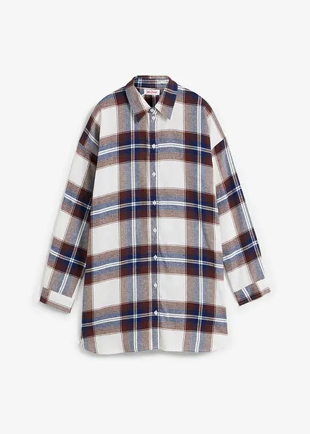 Lang skjortebluse av flanell i ren bomull