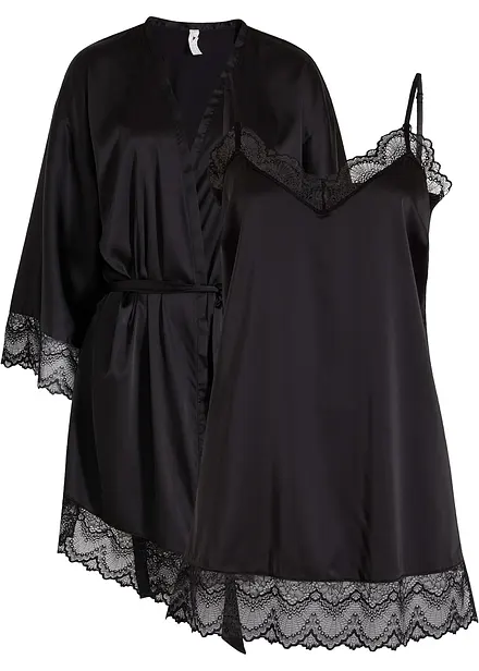 Morgenkåpe-sett: Kimono og neglisjé (2-delt sett)