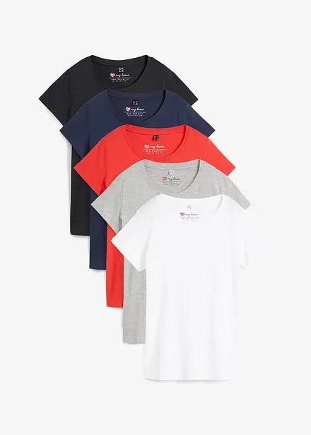 Topp med rund hals, kort arm (5-pack)