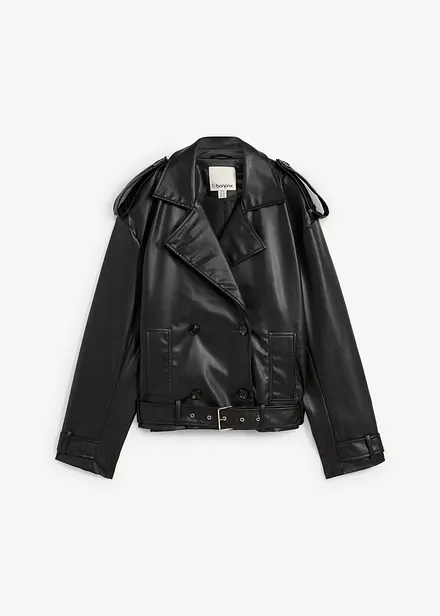 Kort trenchcoat i imitert skinn
