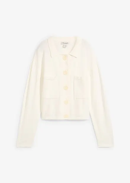 Kort cardigan i finstrikk