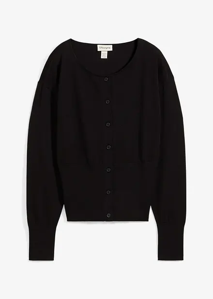 Finstrikket cardigan med rund hals