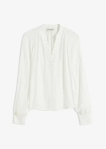 Bluse med crinklet effekt og lurex