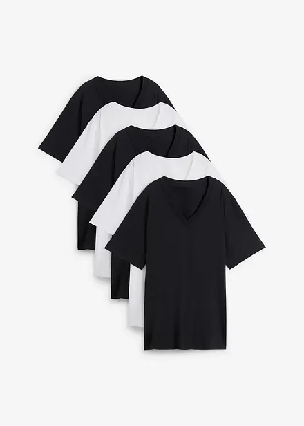 Vid lang topp med V-utringning, kort arm (5-pack)