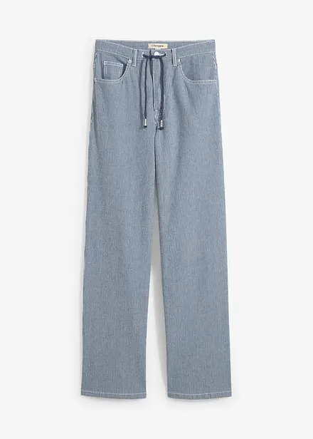 Loose Straight-jeans, High Waist, stripemønster