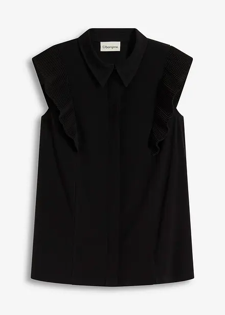 Trikotbluse med volanger