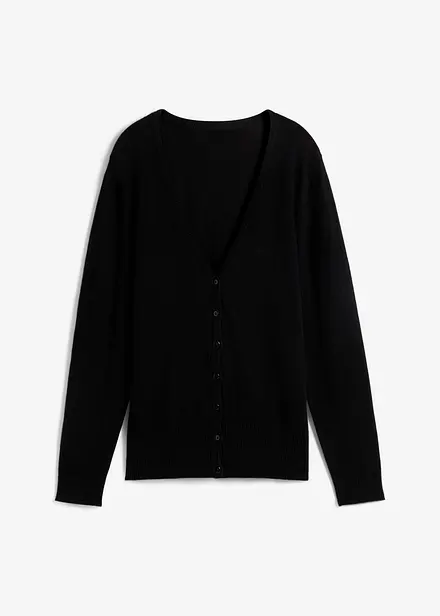 Basic finstrikket cardigan med knappestolpe